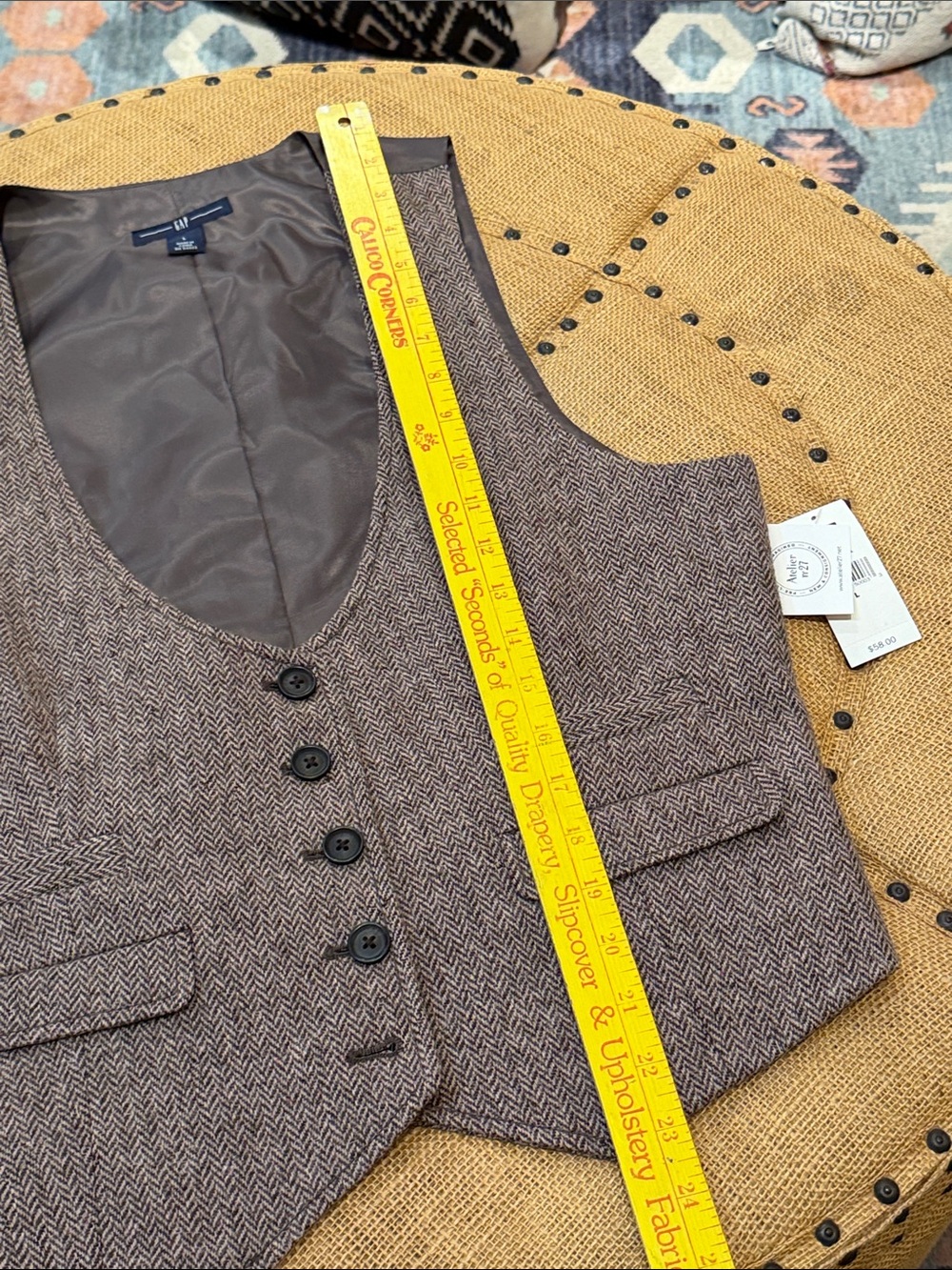 GAP Brown Herringbone UNISEX Wool-Blend Vest L - Picture 5 of 6